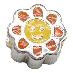 Solvar Sterling Silver Orange Yellow Enamel Sun Slide Charm Kids New Old Stock